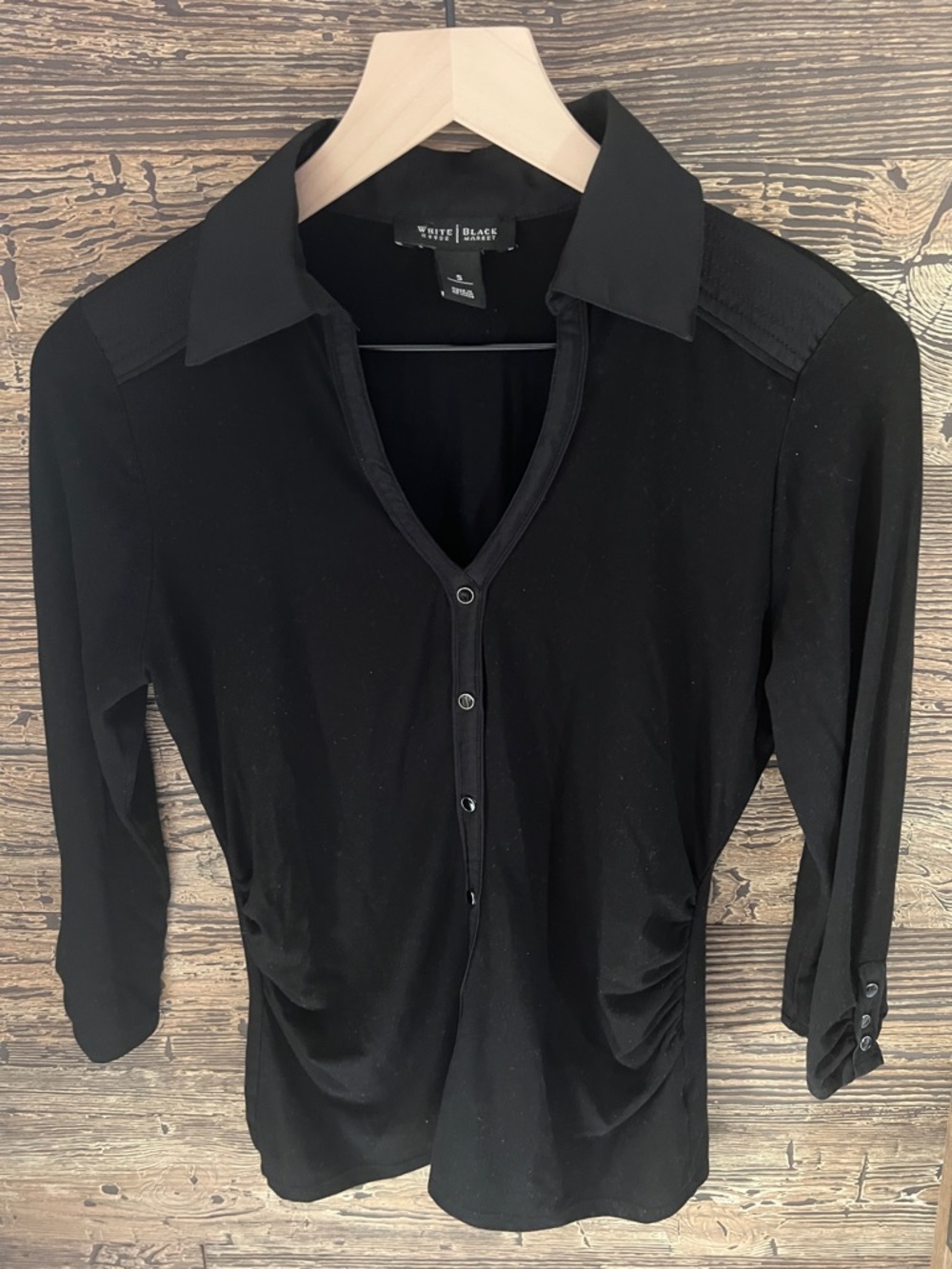 White House Black Market Black Button-Up Collared Knit Shirt